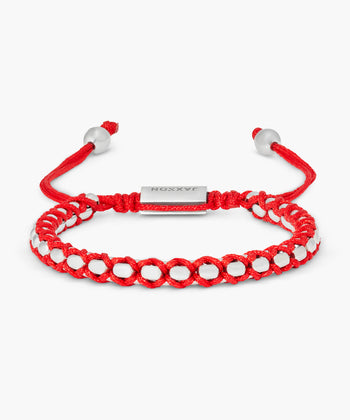 Woven Round Box Bracelet - Silver/Red