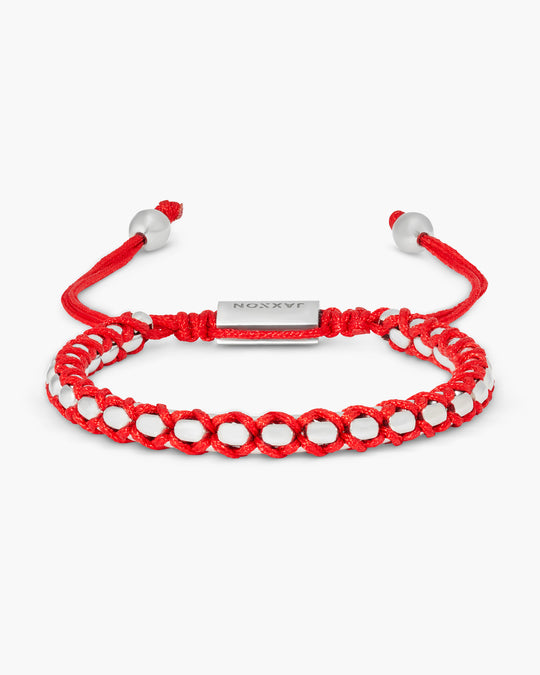 Woven Round Box Bracelet - Silver/Red - Image 1/2