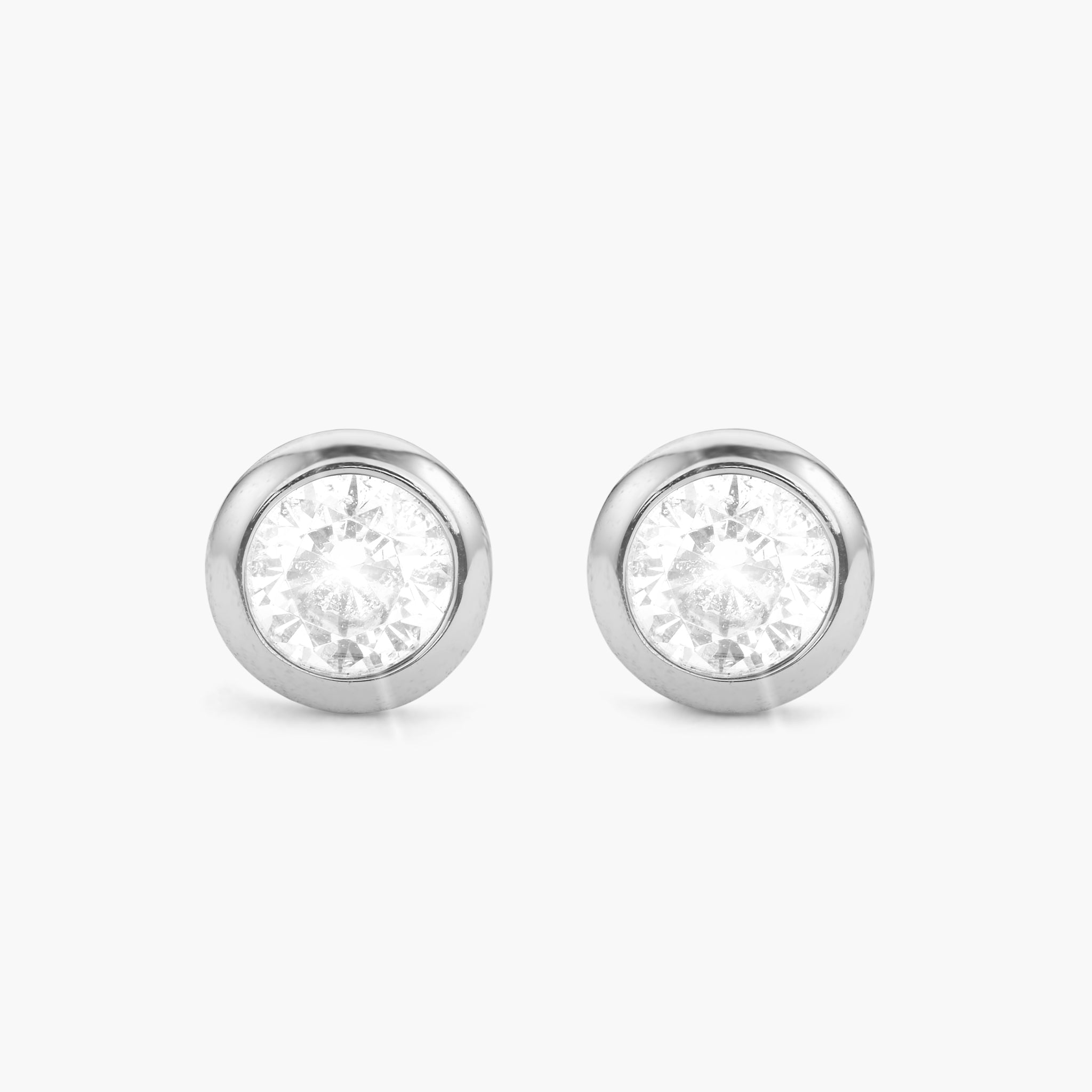 Bezeled Stud Earrings - Silver - JAXXON