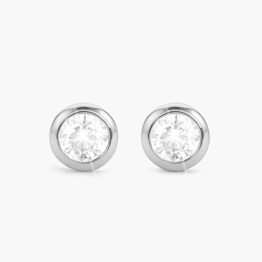 Bezeled Stud Earrings  Silver - Image 4/7