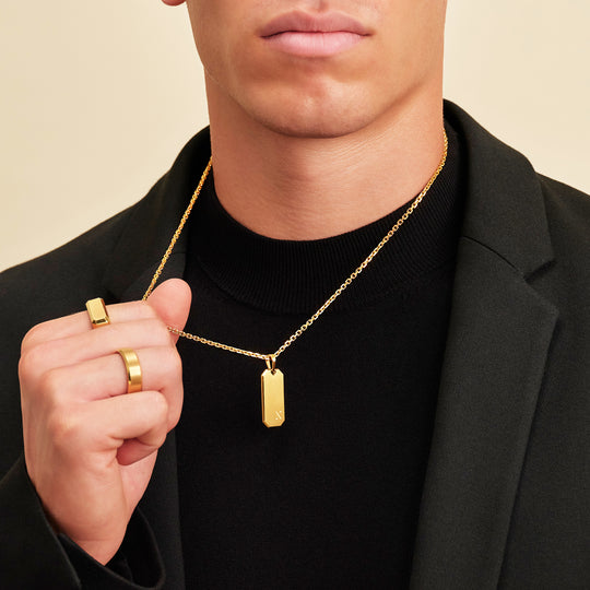 Mens Dog Tag Necklace in 14k Yellow Gold (24 in) | Shane Co.