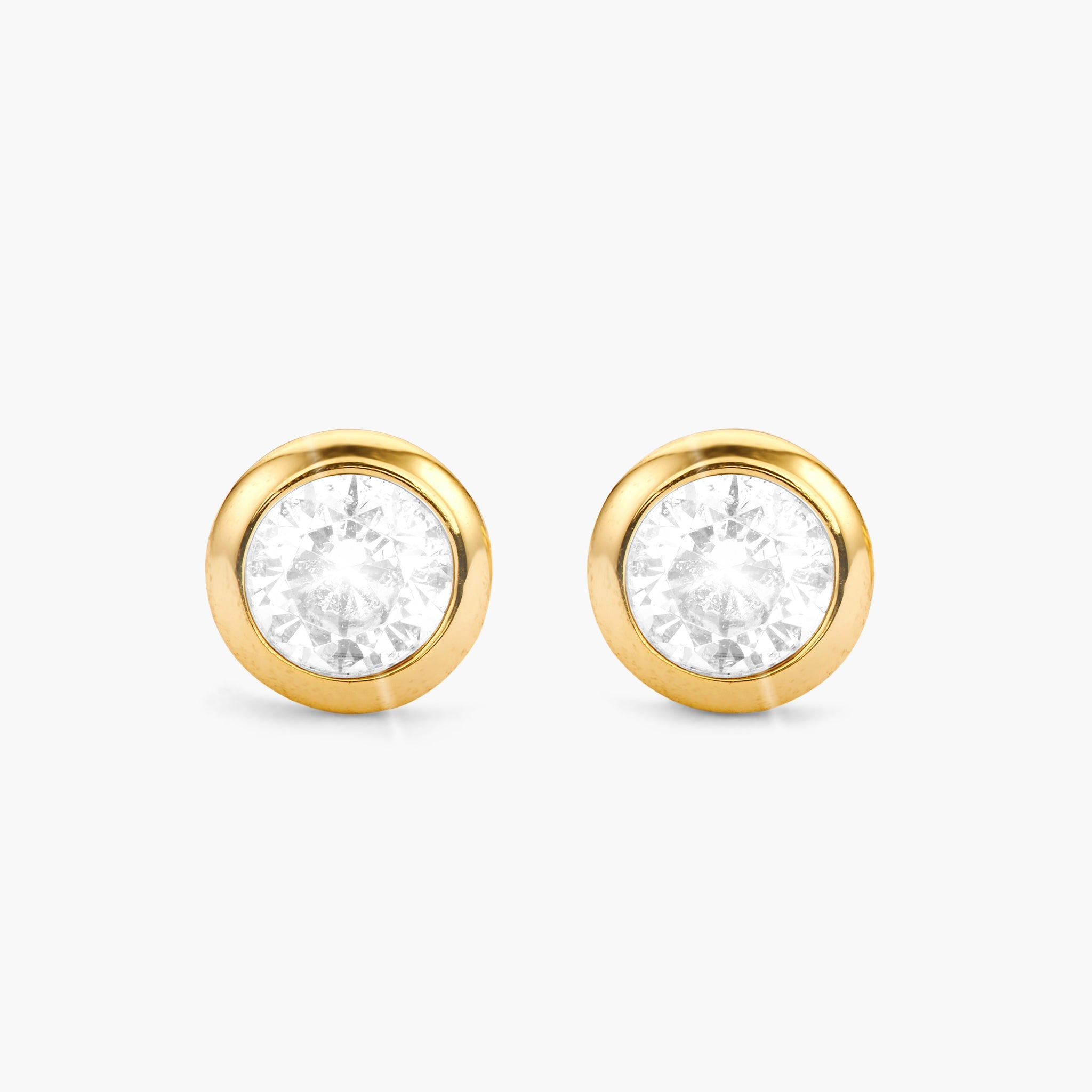 Bezeled Pearl Stud Earrings - Gold - JAXXON
