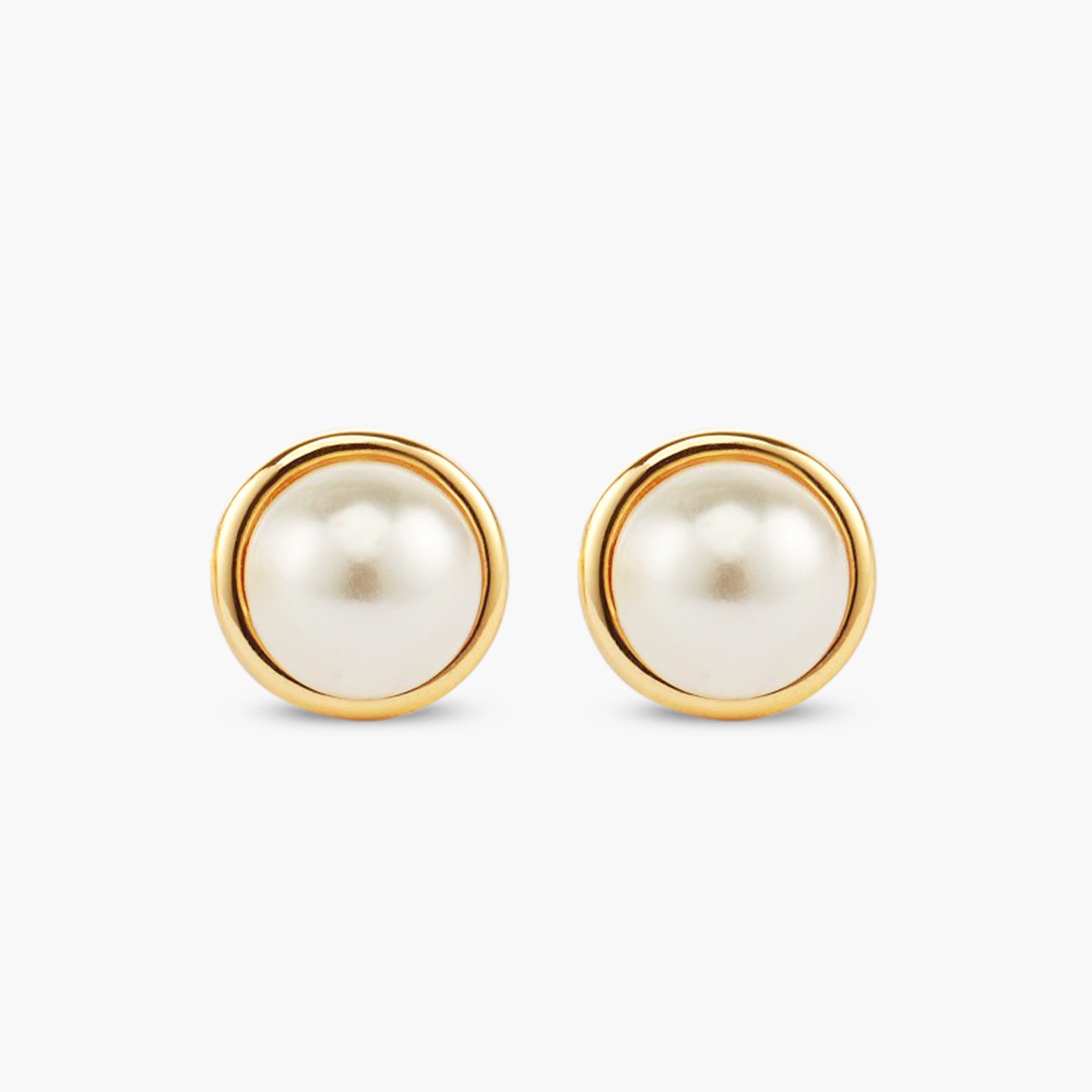 Bezeled Pearl Stud Earrings - Gold - JAXXON