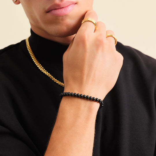 Amazon.com: Men's Matte Black Onyx and Gold Vermeil Bracelet, Men's Black  and Gold Plated Beads Bracelet : Handmade Products