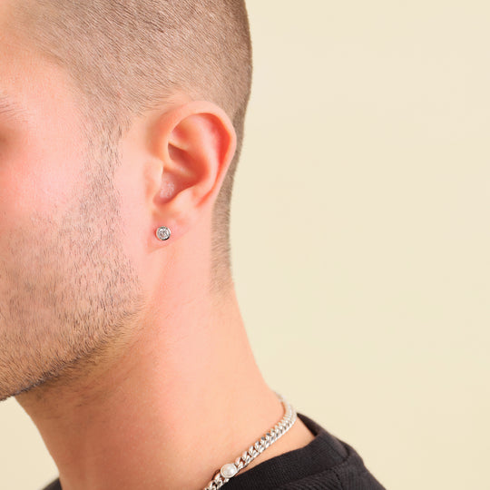 Bezeled Stud Earrings  Silver - Image 7/7