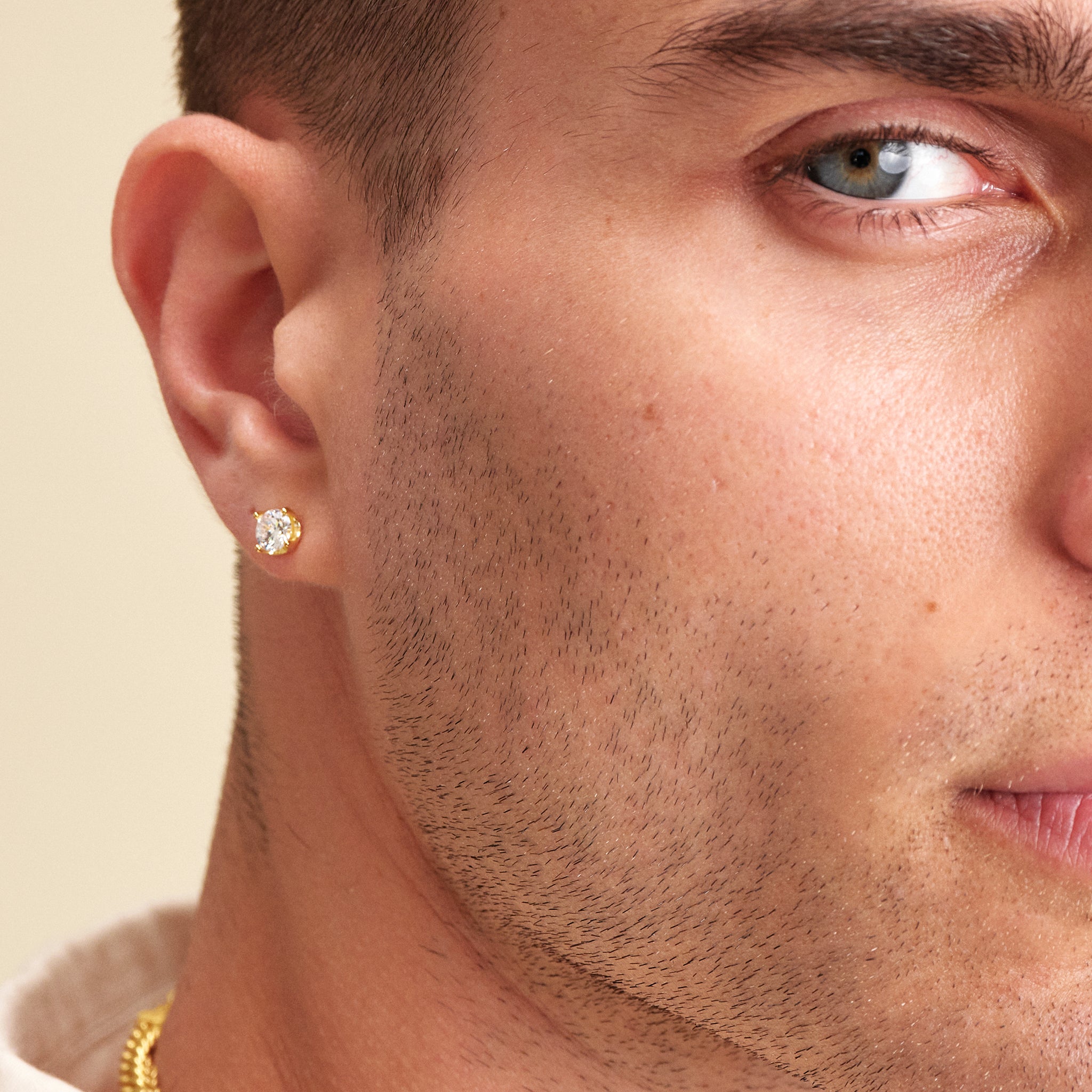 Mens gold stud earrings, brushed 24K gold plated over 925 silver, post  earrings | eBay