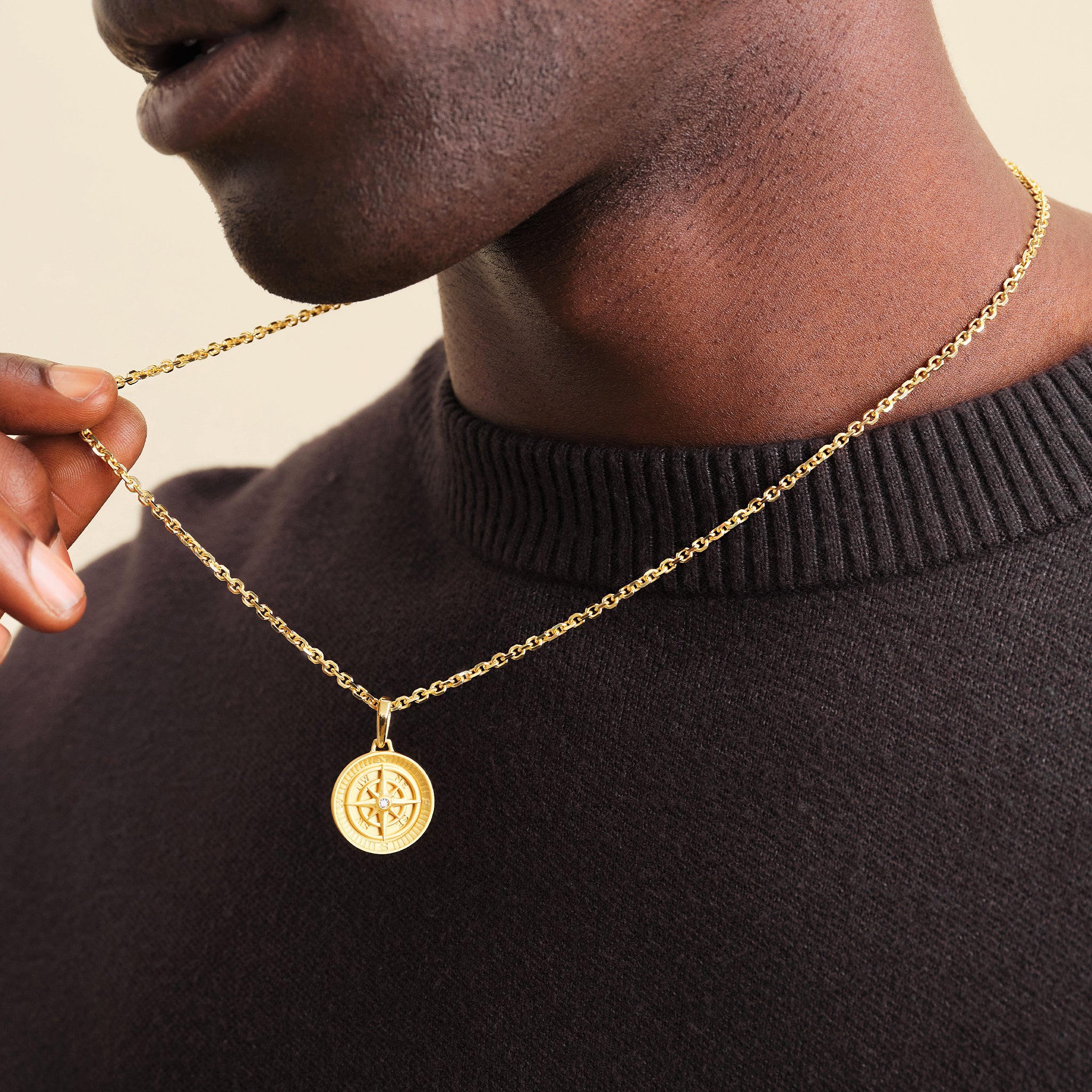 The Gold Gods Men's Micro Compass Pendant Necklace