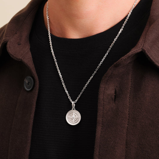 Silver compass shop pendant mens