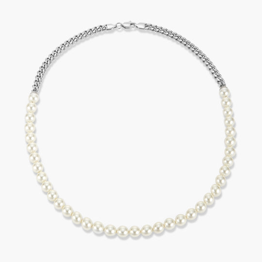 Pearl Cuban Chain Necklace Silver | JAXXON
