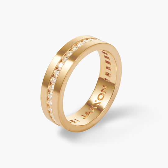 Diamond Inset Men's Wedding Band - Solid 14k Gold Men's Ring - JAXXON
