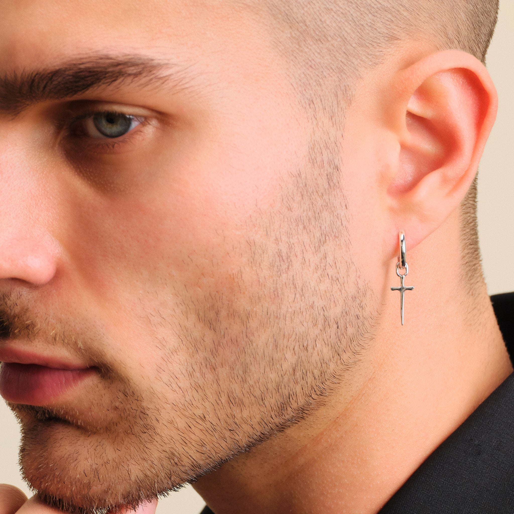 Dagger Cross Earring - Men's Silver Single Earring - JAXXON