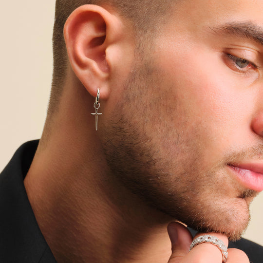 Hanging Cross Stud Earring - Men's Single Earring - JAXXON