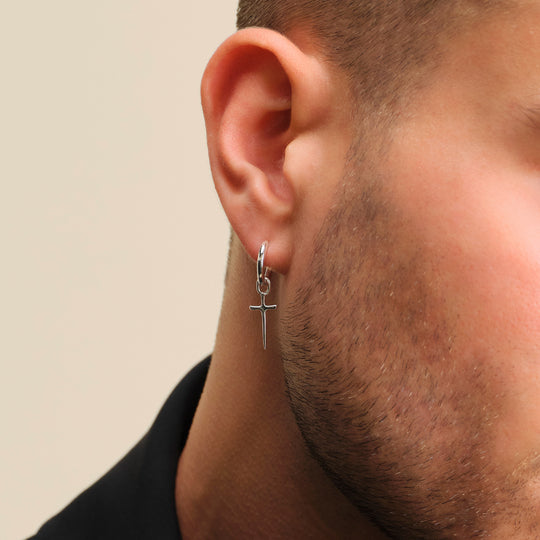 Dagger Cross Earring - Men's Silver Single Earring - JAXXON