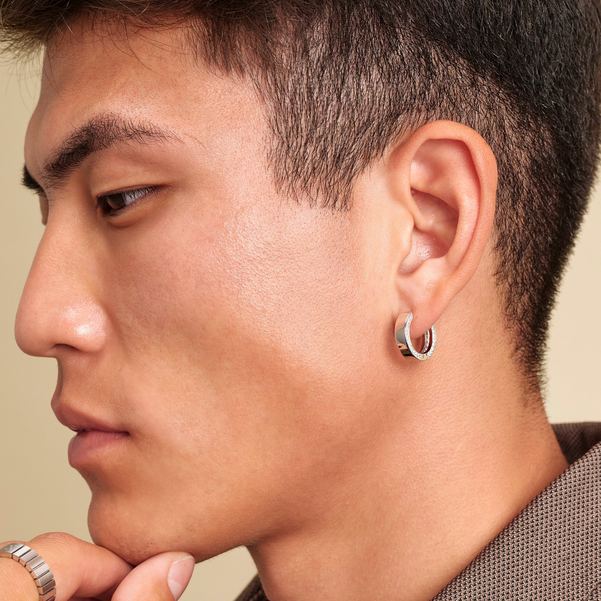 Studded Frame Hoop Earrings - Men's Gold Hoops - JAXXON