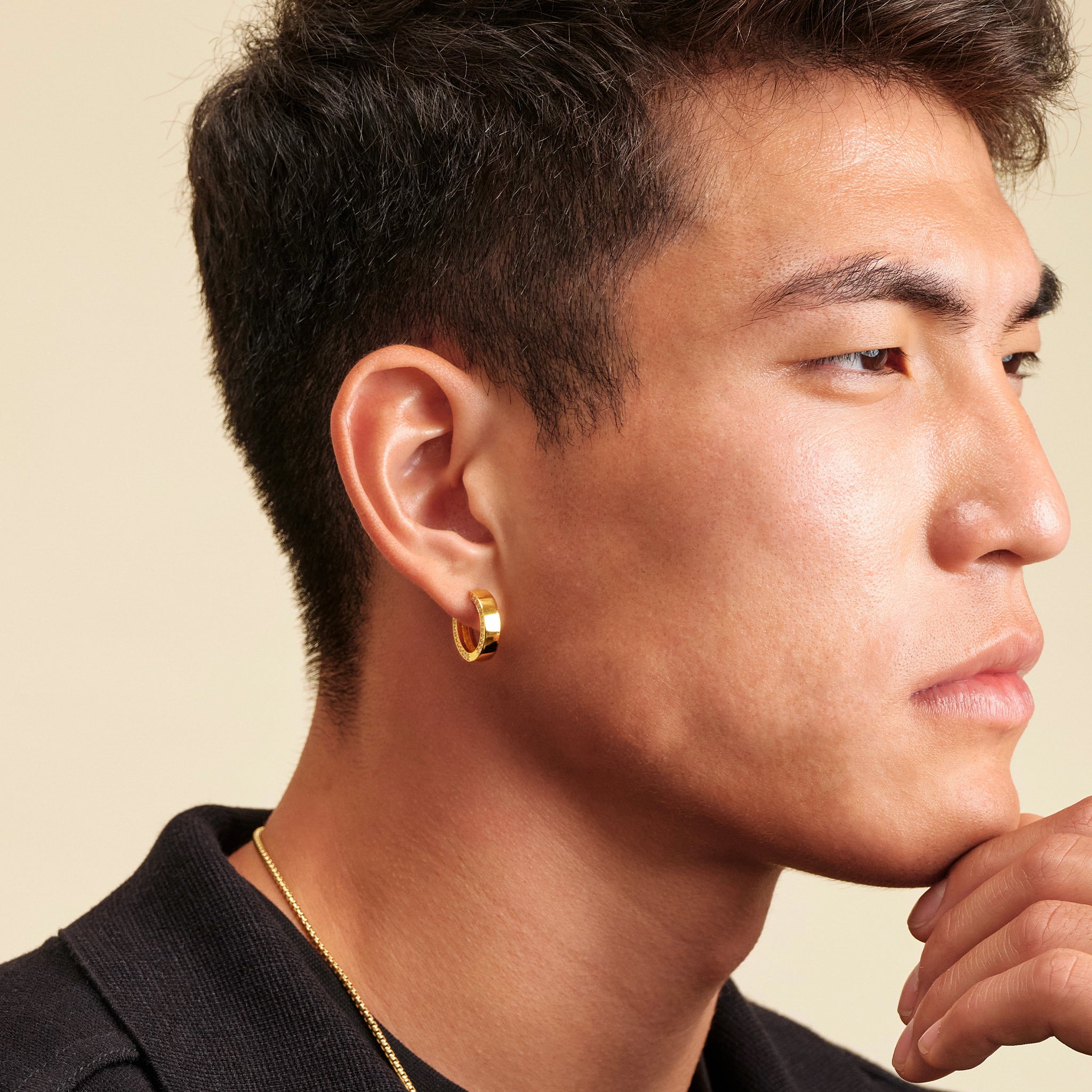 Studded Frame Hoop Earrings - Men's Gold Hoops - JAXXON