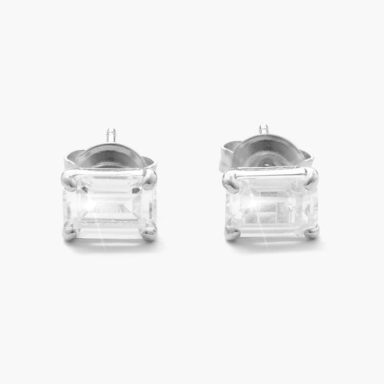 Emerald Cut Stud Earrings  Silver - Image 4/7