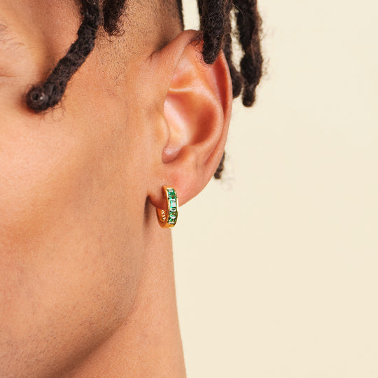 Green Emerald Cut Inset Hoop Earrings - Image 6/7