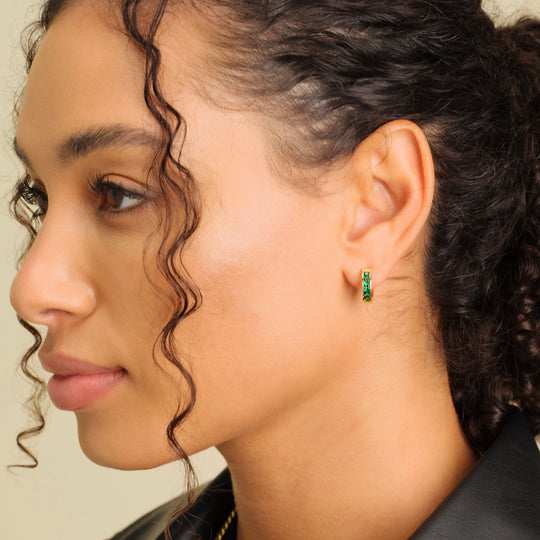 Women's Green Emerald Cut Inset Hoop Earrings - Image 7/7