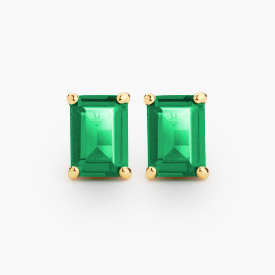 Women's Green Emerald Cut Stud Earrings - Image 4/7