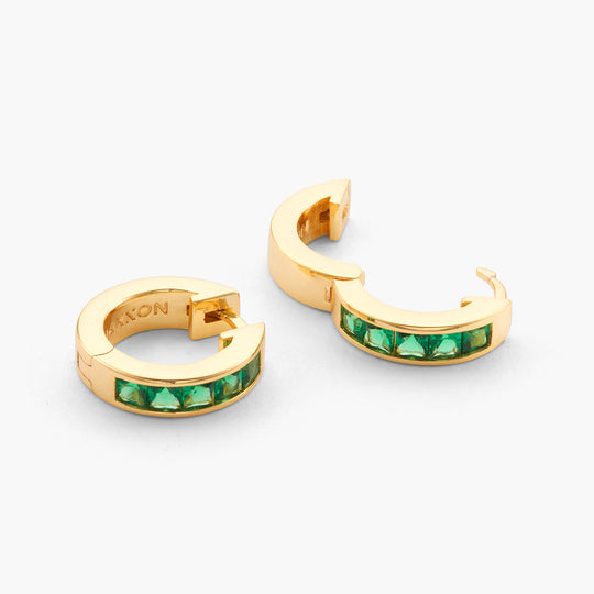 Green Emerald Cut Inset Hoop Earrings - Image 4/7