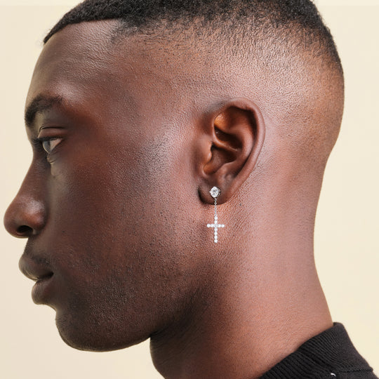 Hanging Cross Stud Earring - Men's Single Earring - JAXXON