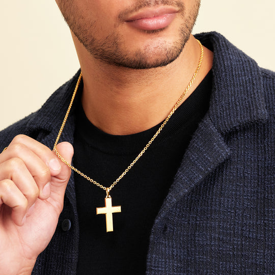 Small 14K Rose Gold 3-Stone Trinity Diamond Cross Pendant