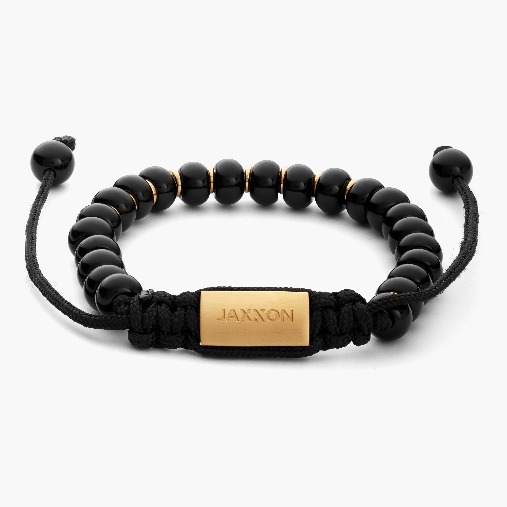 Men\'s Gold Beaded Bracelet: Onyx & Nylon Woven | JAXXON