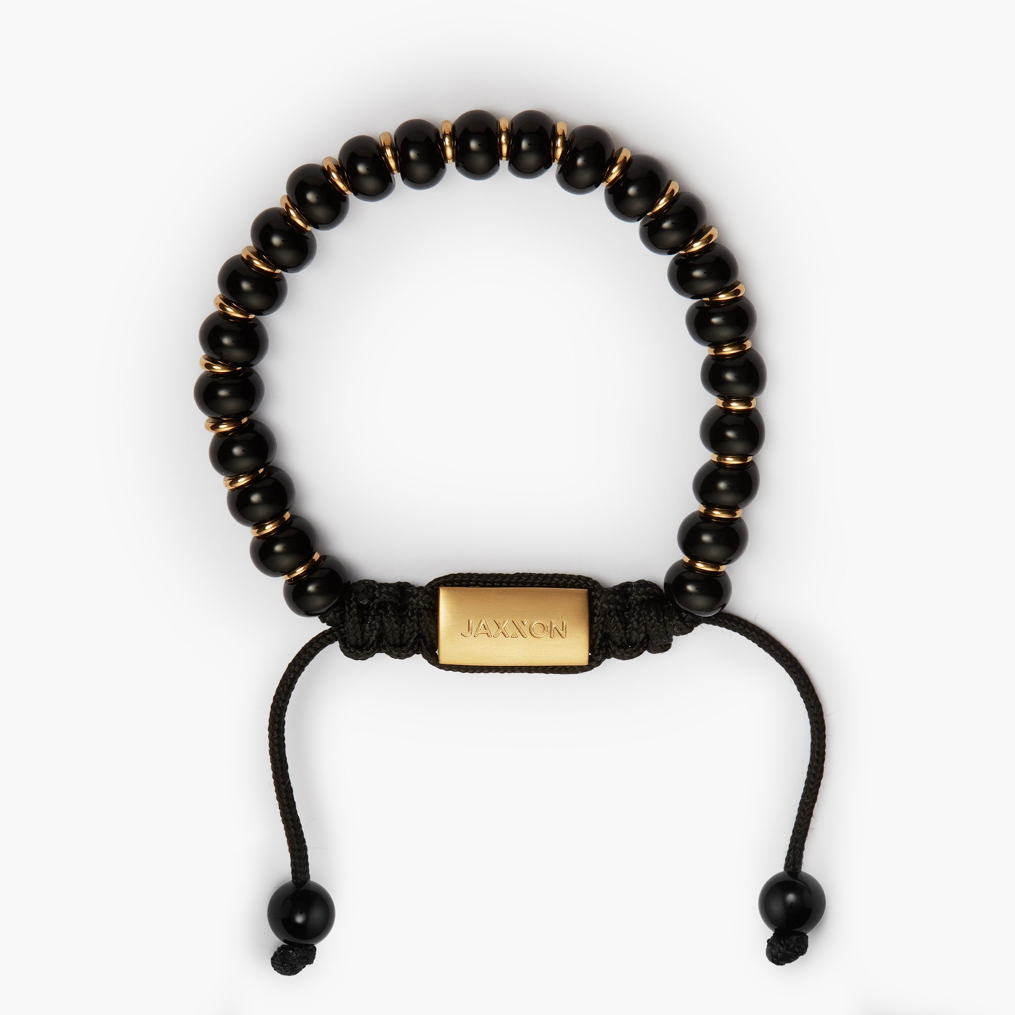 Men's Black Beaded Bracelet: Onyx & Nylon Woven