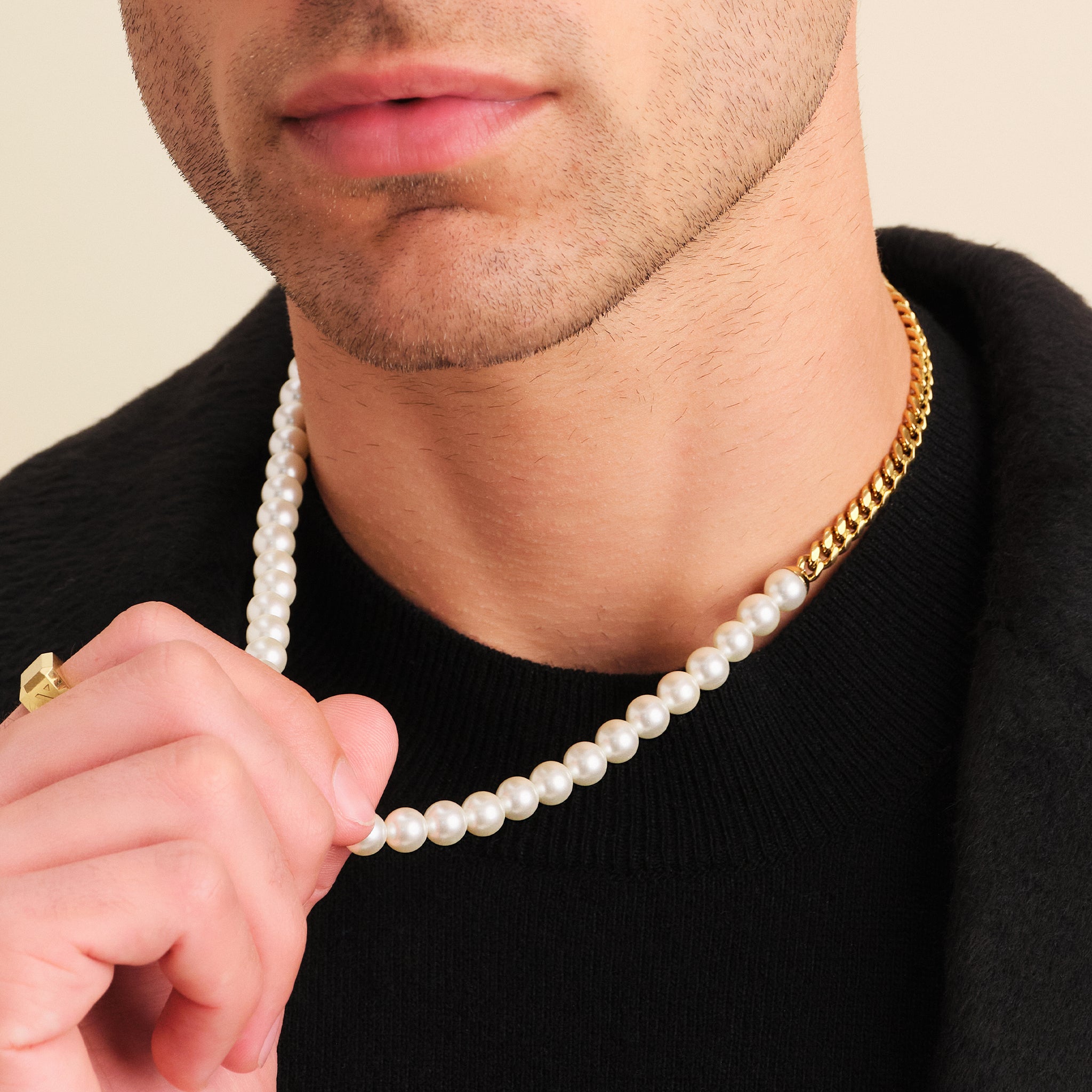 JAXXON 8mm Cuban Link Pearl Necklace Gold | 20