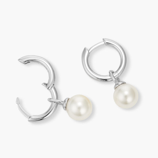 Pearl Hoop Earrings  Silver - Image 4/6