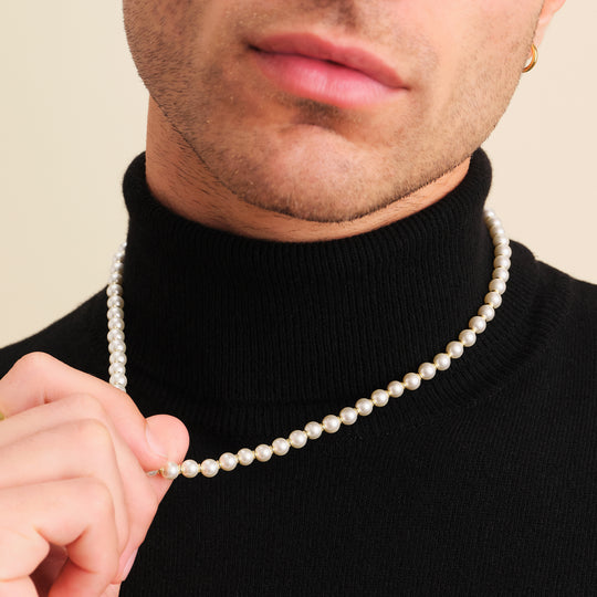 Pearl Necklace Men Fashion, Mens Pearl Choker Necklace