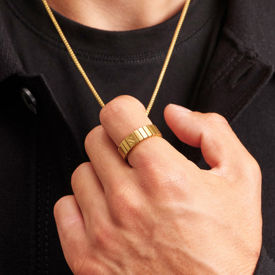 Men's Chain Ring Men's Gold Ring Gold Chain Ring Curb Chain Ring Bold Ring  Thick Chain Ring Father's Day Gift -  Israel