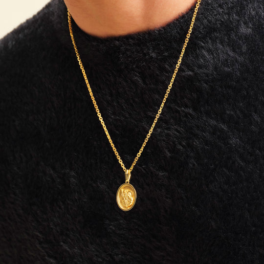 Gold Sterling St Christopher Disc Pendant Necklace | Lisa Angel