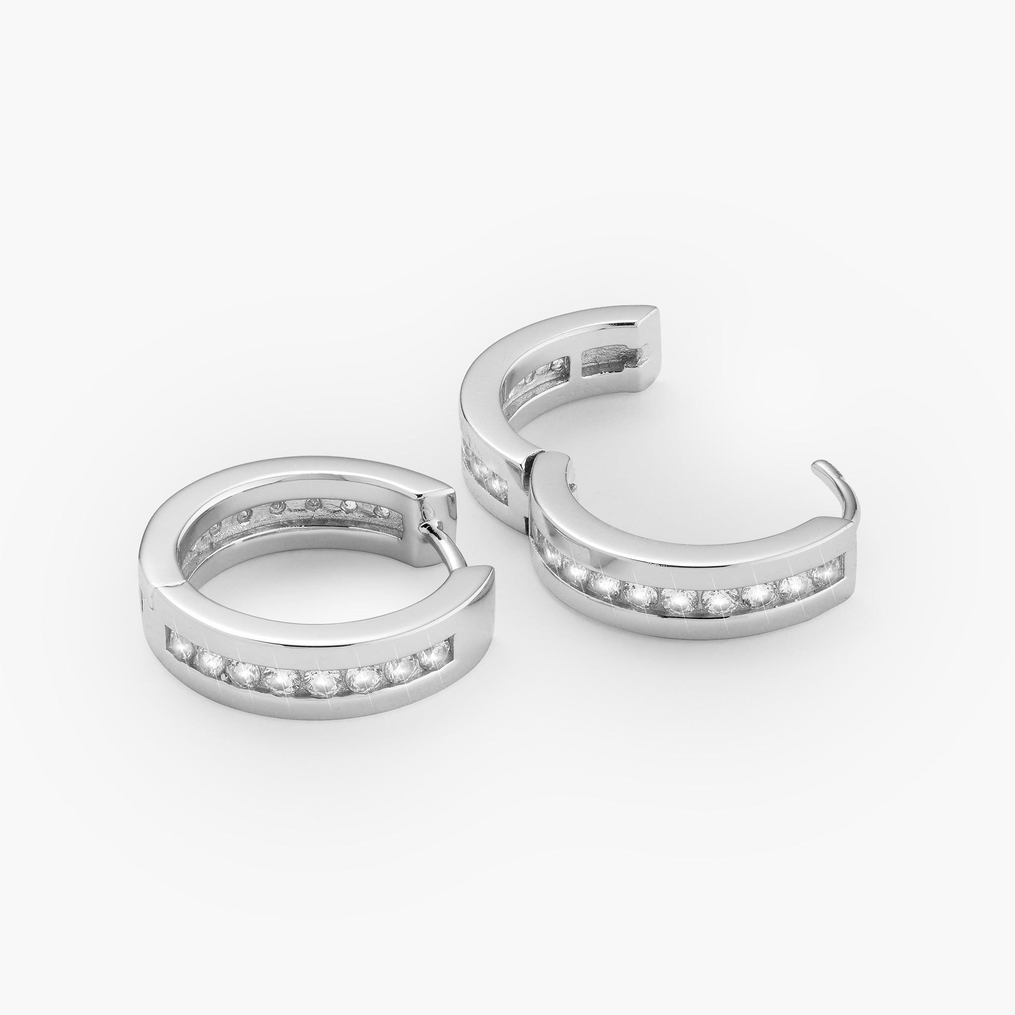 Studded Frame Hoop Earrings - Men's Silver Hoops - JAXXON