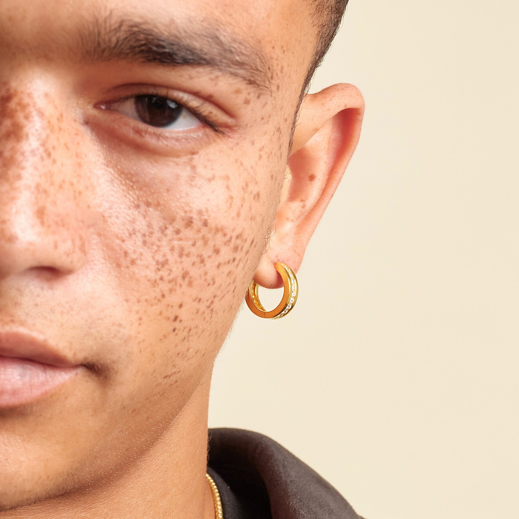 Studded Inset Hoop Earrings - Men's Silver Hoops - JAXXON