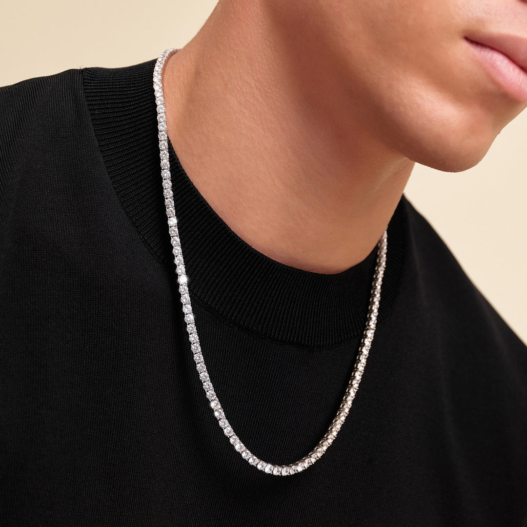 Tennis Chain - 4mm - Men's Silver Studded Chain - JAXXON