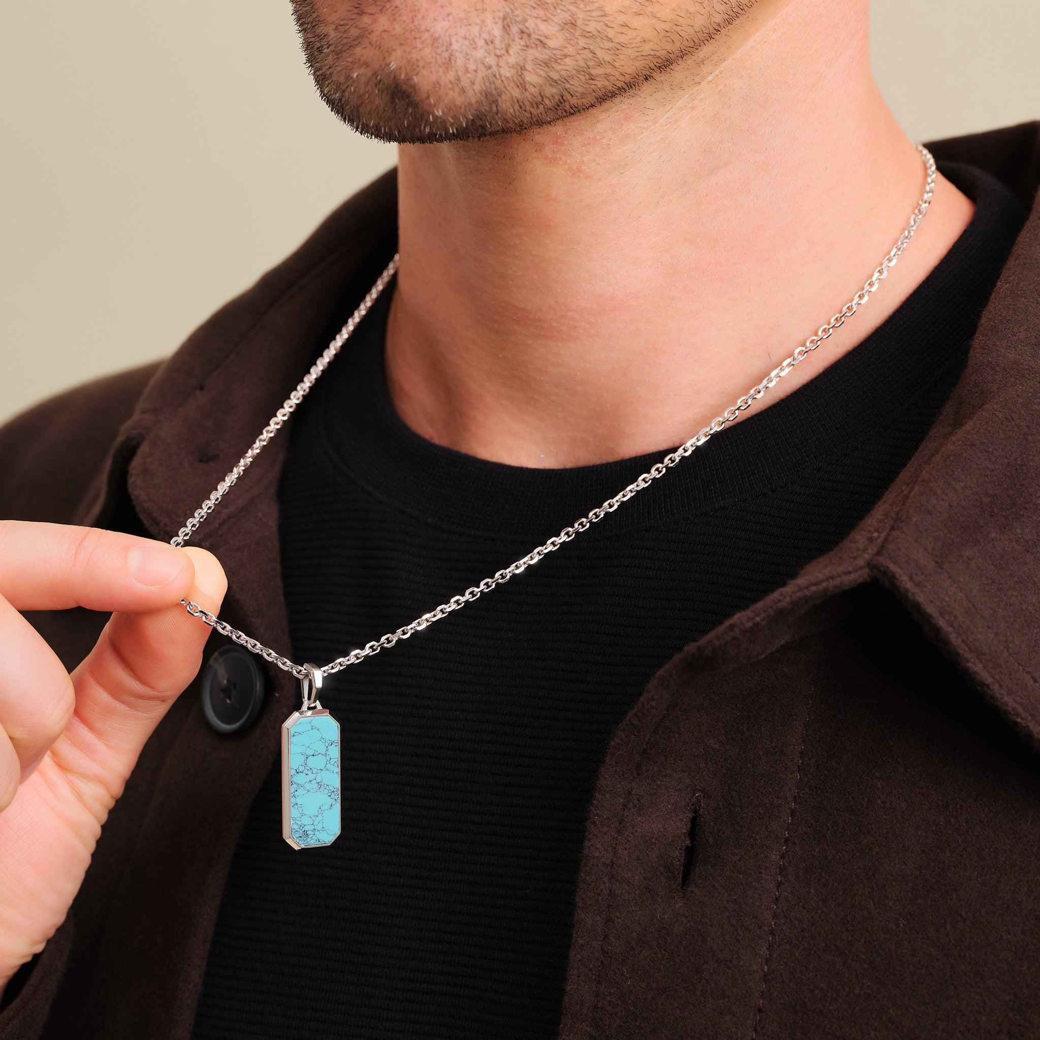 Turquoise Pendant Necklace Men Oxidized Silver Teardrop in Brutalist Rustic  Style Birthday Gift SN00041 - Etsy