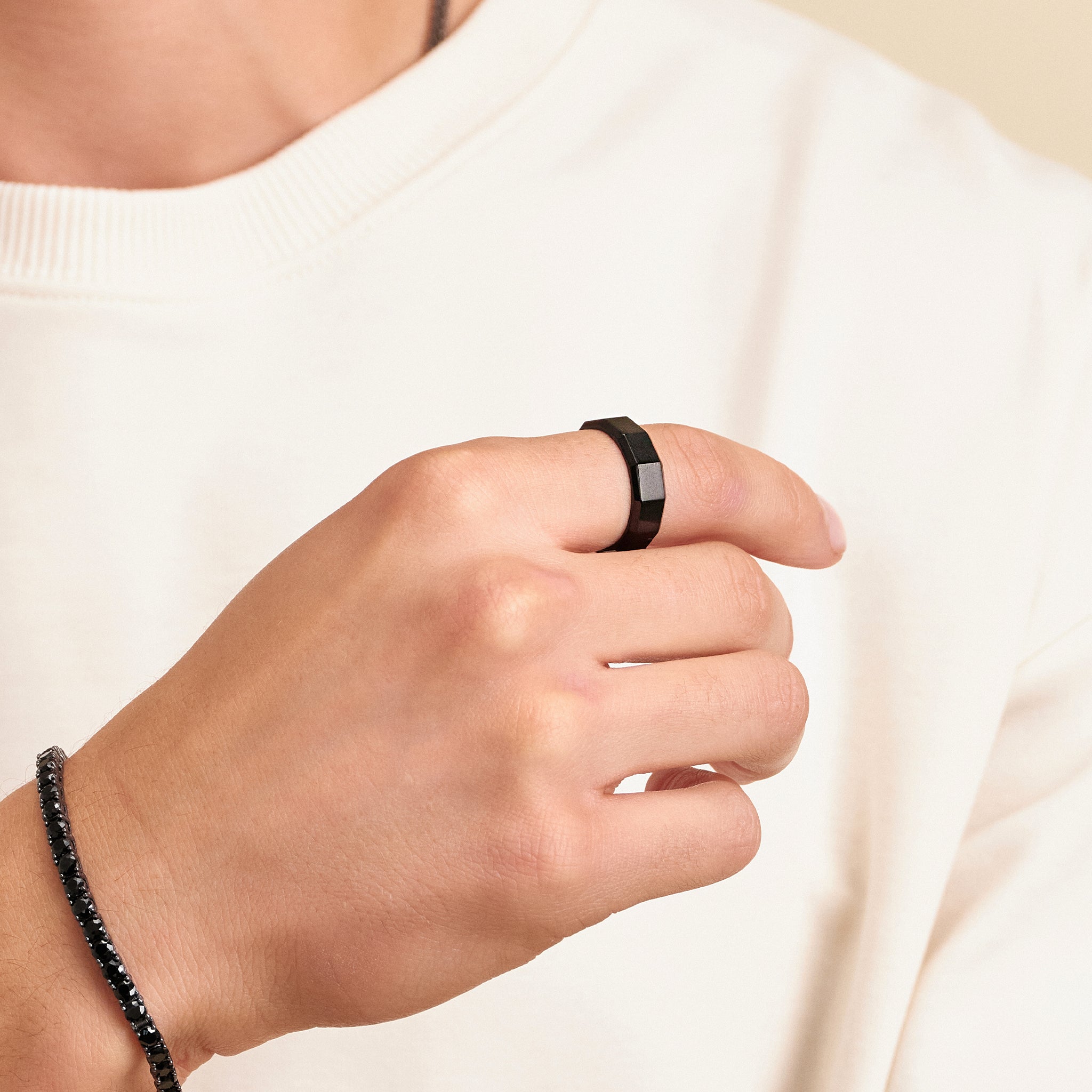 black ring plus + minus men's