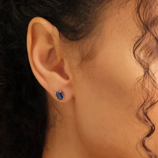 Women's Blue Emerald Cut Stud Earrings - Image 7/7