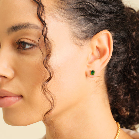 Women's Green Emerald Cut Stud Earrings - Image 7/7