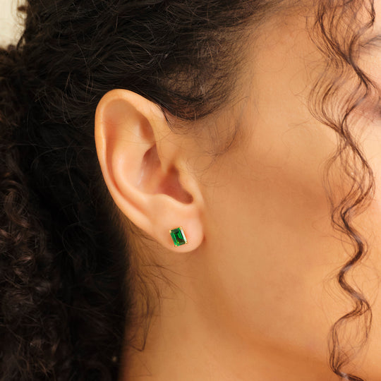 Women's Green Emerald Cut Stud Earrings - Image 6/7