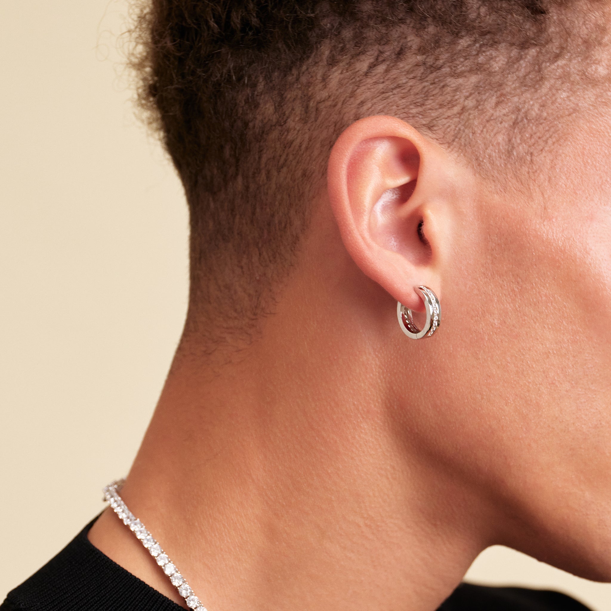 JAXXON Silver Studded Inset Hoop Earrings