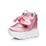 pink satin ribbon harajuku wedge platform shoes