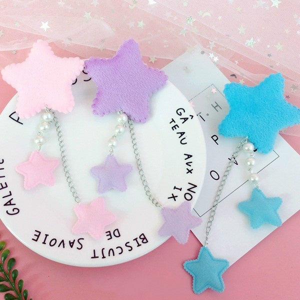 MiniatureSweet Decora Kei Hair Clips Making | Kawaii Puffy Star Appliques | Baby Hair Bow DIY (Metallic Blue / 4 Pcs / 50mm x 48mm)