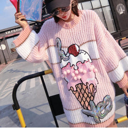 Ice Cream Cable Knit Sweater Dress Long 