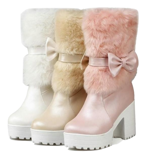 fur boots with bows