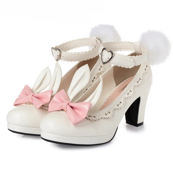 Bunny Ear Sweet Lolita Heels Harajuku Dress Shoes Fashion Kawaii Babe