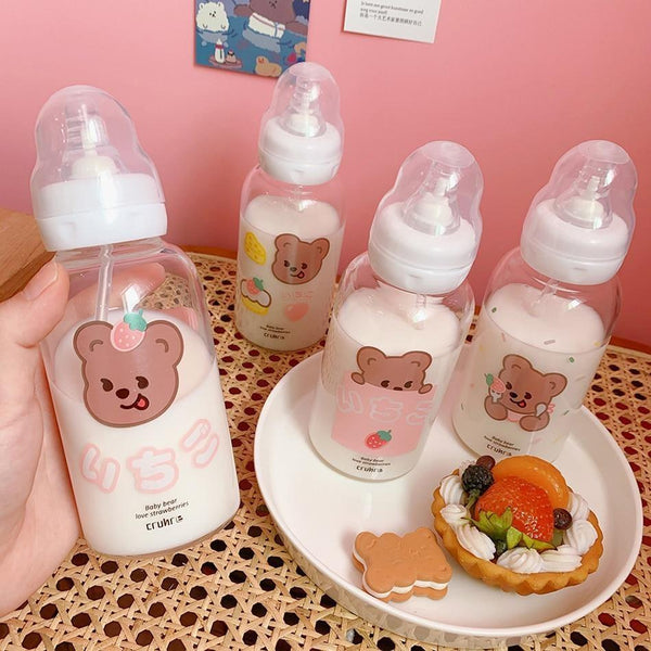 Adult Baby Feeding Glass Bottle Pink Panther Nipple Pacifier Straw