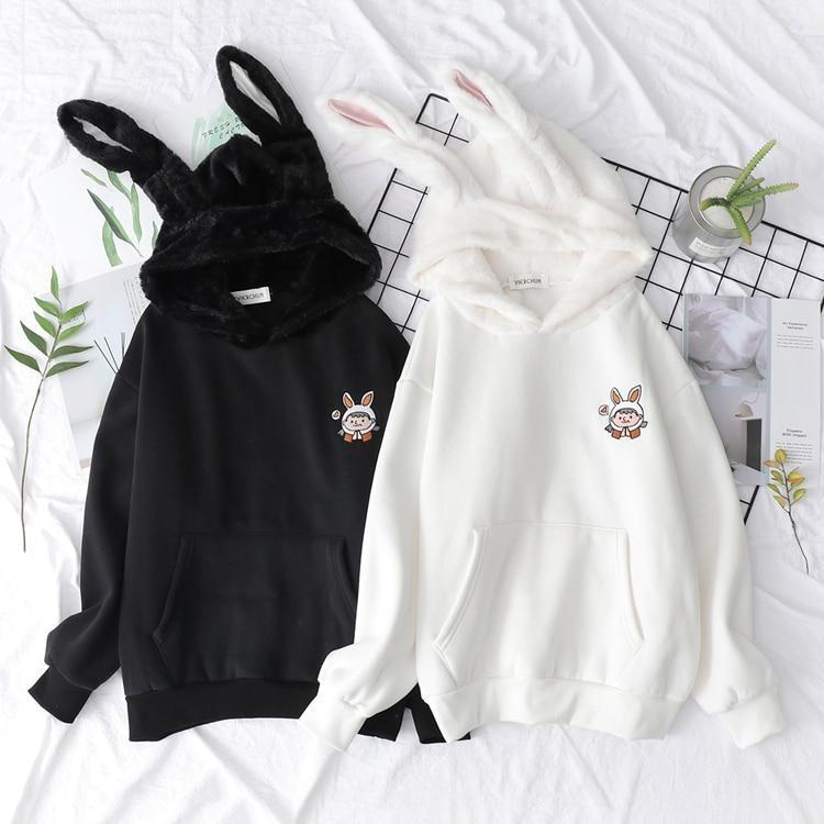 white bunny hoodie with ears