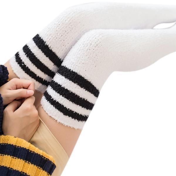 Fuzzy Striped Thigh Highs Stockings 